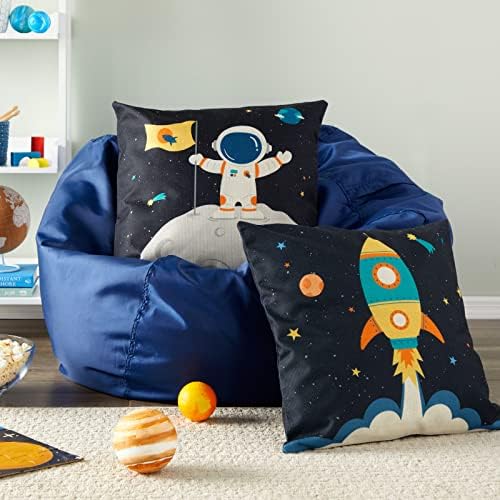 Juvale 4 пакет вселенски брод Декоративни деца фрлаат капаци на перници, 4 дизајни, астронаут, ракетен брод, тема на галаксијата