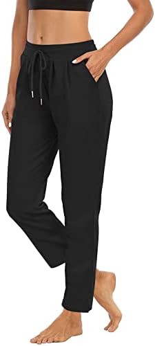 Womenените чин-ап-обични јога панталони мода цврста боја долга спортска панталона удобна вежбање џебови џогери џемпери за џемпери