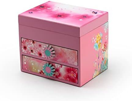 Розова дрвена цветна тема 18 белешка за балерина музичка кутија - многу песни што треба да се изберат - ох, каков среќен Божиќен ден
