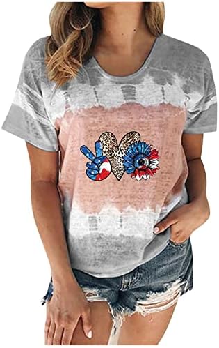 Американско знаме сончоглед врвови жени модна вратоврска боја 4 -ти јули патриотски маички 2023 летни кошули за независност Блуза блуза
