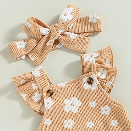 Visgogo Бебе девојче облека Romper Suspender Sumpbsuit Set Floral Print Ruffled Flying Relaive Fase Gead Land