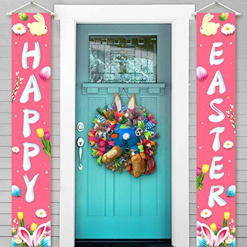 Катчон, Добредојде Среќен Велигденски Банер - 2 Парчиња, 72х12 Инчи | Големи, Велигденски Транспаренти За Надворешен / Зајачки Пролетен