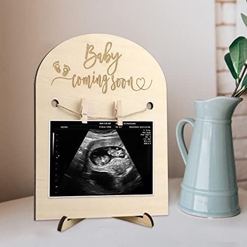 Најава за бременост Xunboo Ултразвучна рамка стојат дрвени ултразвучни рамка подарок за мајка-туш за бебиња за социјални медиуми за социјални