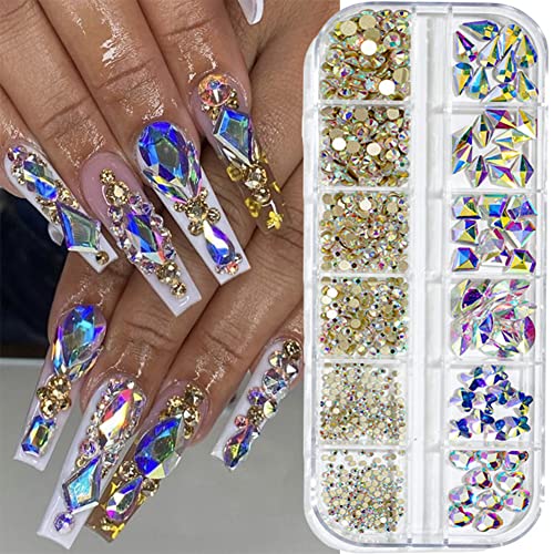 735 парчиња нокти rhinestones за ноктите аб кристали камења за нокти кристали 3Д нокти дијаманти за занаети за украсување на уметност DIY