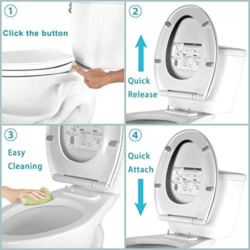 2 пакувања Hibbent Premium Еден клик тоалет седиште со покривка, издолжено и тркалезно тоалетно седиште, лесна инсталација и брзо ослободување за лесно чистење
