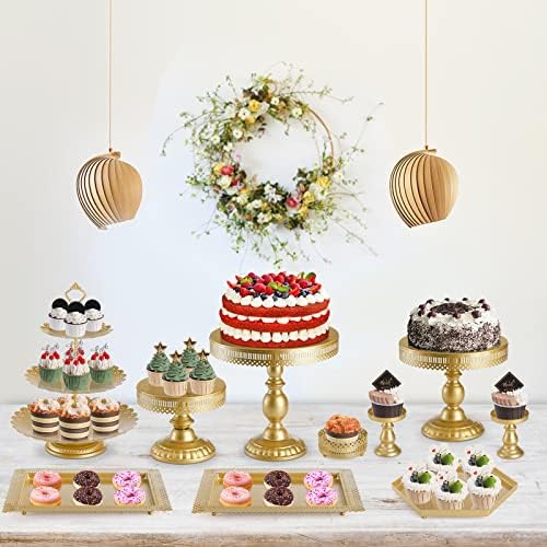 Хедум сет од 10 држачи за торта, метална кук -каклена штанд сет со повеќе стилови на комбинација, торта за десерт плоча за