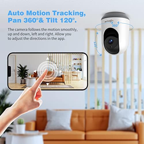Ugoho.me 2k внатрешна камера за домашна безбедност ， 2,4G PTZ WiFi камера, паметно откривање на движење, ноќно гледање, двонасочна аудио сирена, Alexa, Cloud/SD Storag