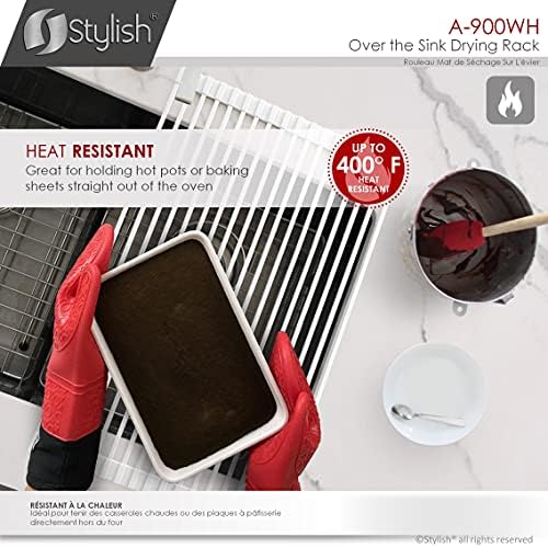 Стилски над решетката за сушење на садот за мијалник | Trivet | Отпорен на топлина | Садови за сушење и плакнење зеленчук | Бело | A-900WH