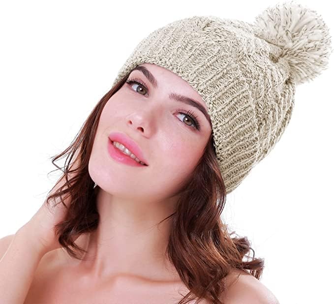 Женска зимска гравче топло руно - густа кабелска кабелска плетена череп -капа за скијање