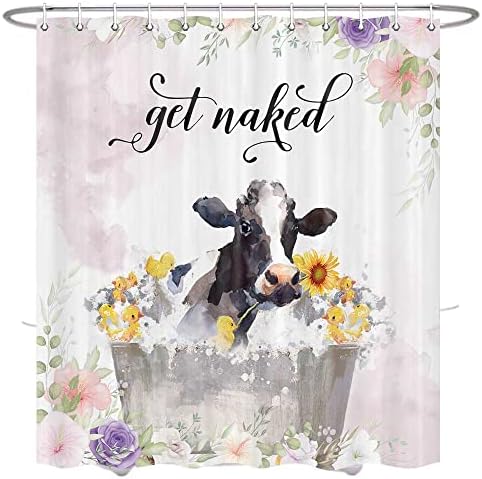ВИАЈАР Крава туш завеса, фармерска куќа Хајленд крава туш завеса Смешно добијте голи туш завеса говеда бик крава цветна на мермерна туш завеса