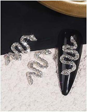 8 парчиња привлечност за нокти со змија со кристално ригистони луксузен змија бран метал и дијаманти нокти уметност rhinestone злато розово