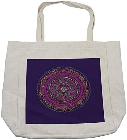 Торба за купување јога Амбесон, украс мандала круг на виолетова позадина боемски хипи мистичен мотив, еко-пријателска торба за еднократна употреба
