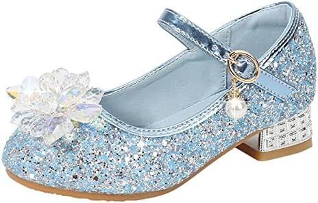 Дете за мали деца Девојки облекуваат пумпи за сјајни сјајни принцези цвет со ниски потпетици, шоу за танцување чевли слатки чевли за цртани филмови