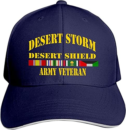 Yiword пустината бура пустински штит Армија? Ветеран возрасен бејзбол капа за сендвич Капчиња тато капа на каскета капа на морнарицата