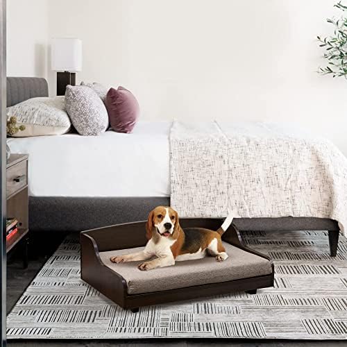 Cuipeer Pet Couch Couch Couch кревет за мачки и мали кучиња, дрвена рамка со еспресо со перница од пена, елегантен традиционален стил покачен