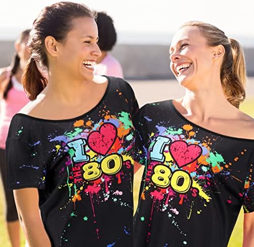Гејога облека од 80-тите Години За Жени Плус Костими Големина За Жени Преголема Облека Новина Неонски 80-Ти Надвор Од Рамо Маица Блузи