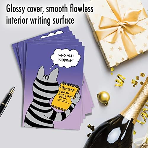 NobleWorks - Box од 12 среќни новогодишни картички со коверти - смешен цртан филм, новогодишна прослава - канцелариски нотичар поставен за нови