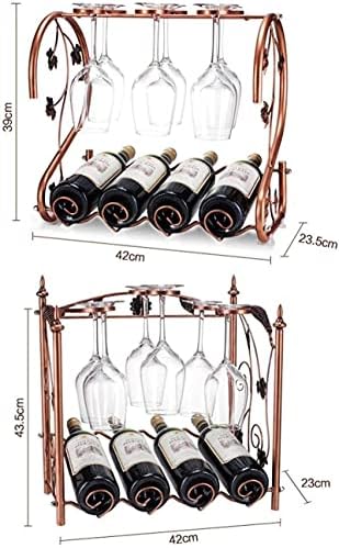 Лавици за вино LXDZXY, вино решетка метални чаши за стаклени чамци за стакло, држач за решетки, држете 4 шишиња вино и 6 чаши чаши, Б-422343.5 см