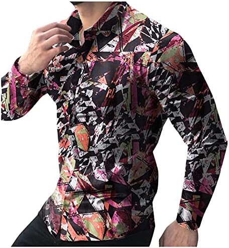 XXBR Менс Хавајски кошули, Копче за долг ракав за есен, со кошули со цвеќиња од цвеќиња, обични врвови на алоха, собрани врвови