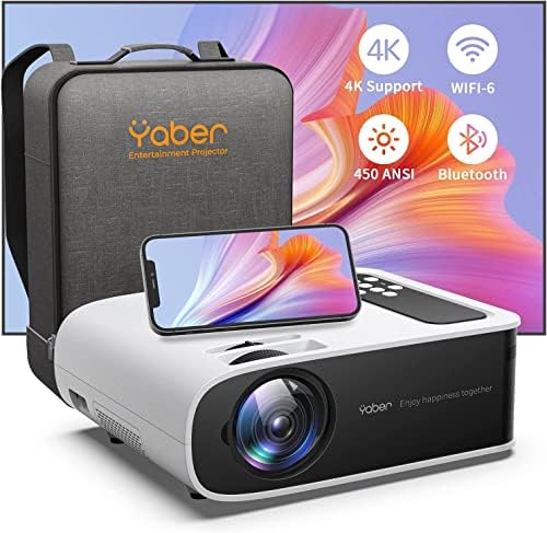 Проектор WiFi 6 Bluetooth Yaber Pro V8 450 Ansi Lumen Mide 1080p HD Projector, 4K поддржан, корекција на Keystone 4P/4D, -50% зум, 250