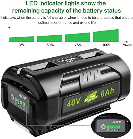[Висок излез] 6.0AH 40V батерија за Ryobi 40 волти за напојување Заменете го OP4015 OP4026 OP40201 OP4030 OP4040 OP4050 OP4060