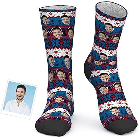 Прилагодени Чорапи За Лице, Персонализирани Чорапи Со Фотографија Божиќни Гроздобер Црвени Смешни Чорапи На Екипажот За Мажи Жени Подароци За Кучиња