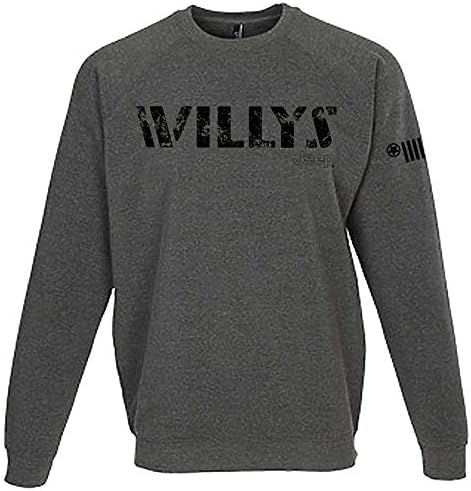 Jeep Mens Willys Crew Sweatshirt Grey, 2 класични логоа, лиценцирани и автентични