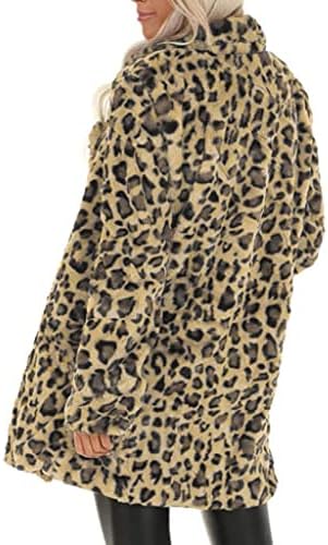 Shopessa леопард меки палто за жени го спуштаат јаката пријатна преголема отворена предна нејасна јакна лабава задебелени топли палта