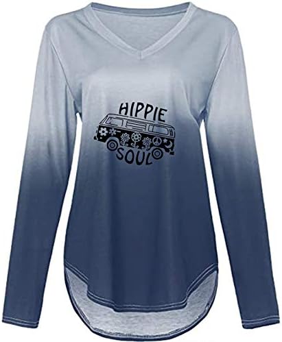Лабава обична маица маица, трендовски блузи, обични лабави плетени врвови, пулвер, шуплива кошула за градиент во боја