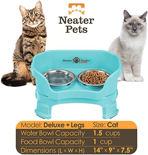 Убедливиот фидер Делукс со екстензии на нозете за мачки - Месина за миленичиња за миленичиња со не'рѓосувачки челик и чинии за вода - доказ