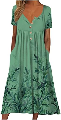Wmjolc летен цветен печатен фустан за жени кратки ракави замав со плетенка миди фустан o вратот случајна лабава лабава забава за забава