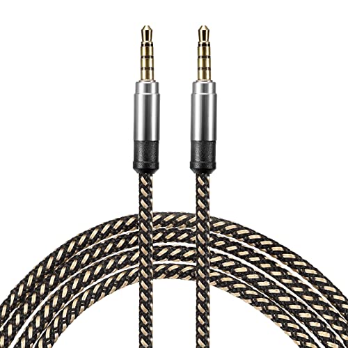 Meccanixity aux кабел 3,5 mm машки до машки најлон плетенка 10ft 4 пол hi-fi стерео звук помошен кабел кафеав за слушалки, паметни телефони, стереои за домови/автомобили, звучници,