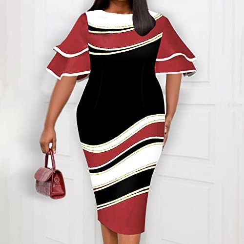 Lcziwo плус големина фустан со молив за каросерии за жени од распрскувачки мода со краток ракав мода тенок блок во боја вечер забава