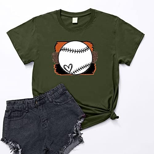 Miashui женски краток ракав женски бејзбол срце маица симпатична графичка женска бејзбол срце маица маица облека женски тети