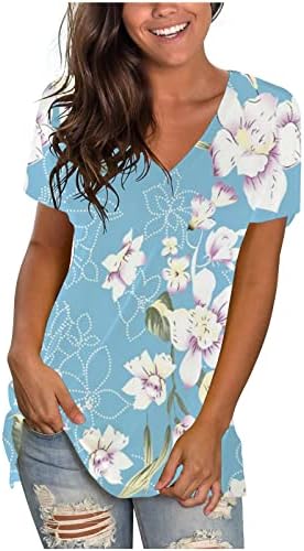 Есенска летна графичка блуза маица за женски краток ракав 2023 облека памук V врат бренд блуза m2 m2