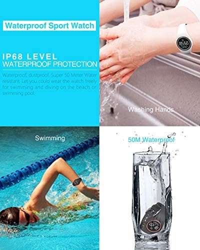 Synwee Sports Fitness Tracker Watch, IP68 водоотпорен, не-Bluetooth, со алармен часовник/тајмер за педометар/вибрации, за деца деца тинејџери девојчиња