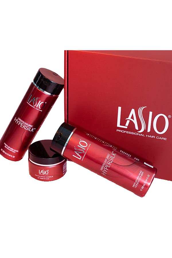 Lasio keratin -инфузија со хиперсилк Интензивно поправка на косата и здрава комплет за коса - содржи професионален шампон за оценување на ниво