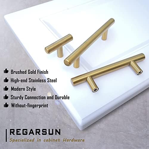 Regarsun 6 пакувања рачки од кабинет со четкани златни кујнски кабинети влече фиока влече не'рѓосувачки челик, влече должина од 5 инчи