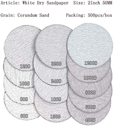 Zsblxhhjd Абразивна шкурка 100pcs 2 50мм кука за тркала и јамка бела суво пескава хартија од 60 до 1200 метари за автоматско пескарење