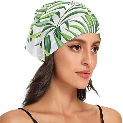 Womenените модни модни череп капаче капа капа за коса, тропска палма остава еластична главна облека ноќно спиење