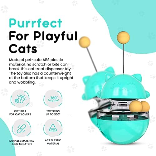 4LeggedCompanions Cat Dispenser за храна - Интерактивна мачка играчка Tumbler и држач за третмани - Диспензерот за храна за збогатување со топки - Вежба за бавно хранење и игра за зага?