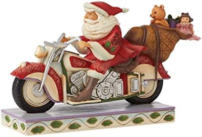 Enesco Jim Shore Heartwood Creek Santa Riding Motorcycle Figurine, 5,51 инчи, повеќебојни