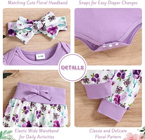 Облеки за облека за новороденчиња облека облеки Ruffle новороденче Romper + цветни панталони + лента за глава 3 компјутери поставени
