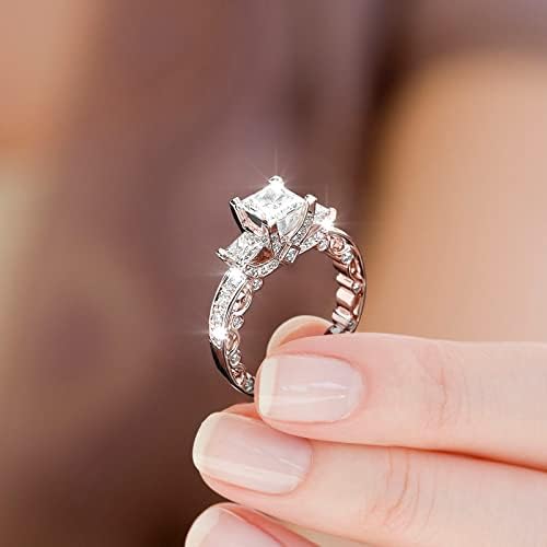 Квадратен пресек 3 камен солитер симулиран прстен за ангажман на дијаманти, гроздобер ветувачка изјава за годишнината невестински