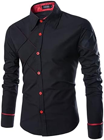 Машка тенок моден случајна кошула лапел со долги ракави карирани копче надолу кошули со кошула без брчки
