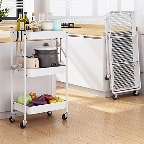 Czdyuf Metal 3 нивоа преклопени колички со тркала со тркала за складирање на кујна