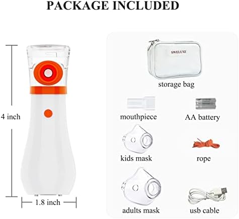 Преносна машина за небулизатор Sweluxe за возрасни и деца, инхалатор на пареа со батерија со батерија со 3 прилагодлива брзина за употреба на патувања