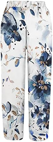 Женски постелнини капри панталони за лето 2023 година, цветни печатени пантацо пантацови широки нозе лабава каприс дневно каузална домашна облека
