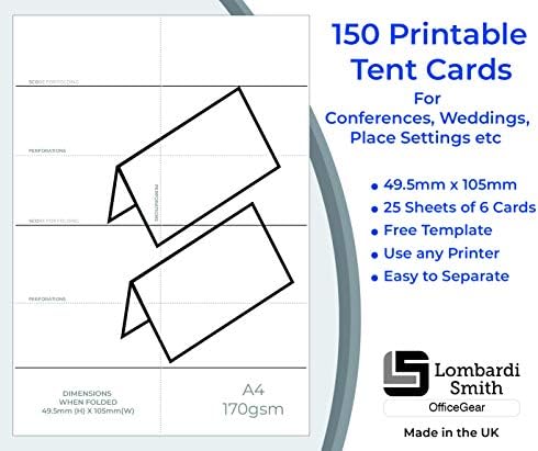 Картички за табели со шатори за канцеларии - 150 пакет перфорирани картички за преклопување на преклопување за конференции и настани за венчавки - 49,5 мм x 105мм кога се