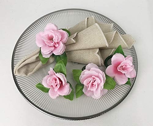 Фенко стилови Рачно изработени розови украсни прстени за салфетки, сет од 4 - розови држачи за салфетка за трпезариска маса, банкети,